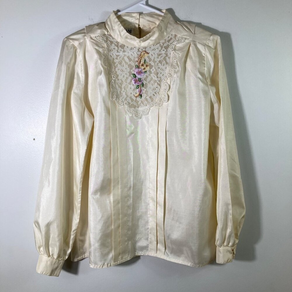 Womens Vintage Nilani Lace Embroidered Western Prairie Yellowstone‎ Blouse 12
